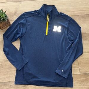 Champion University of Michigan Blue Pullover with Yellow Zip and Logo small